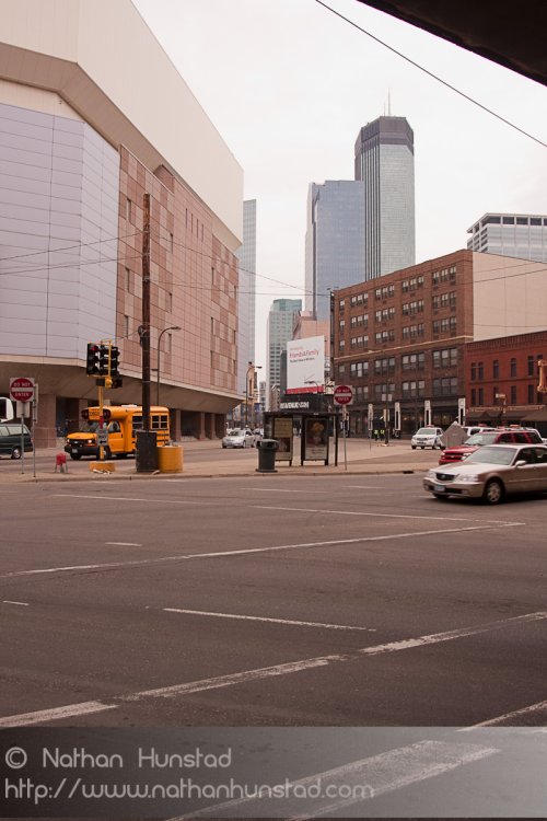 The IDS Center and Target Center in dowtown Minneapolis.